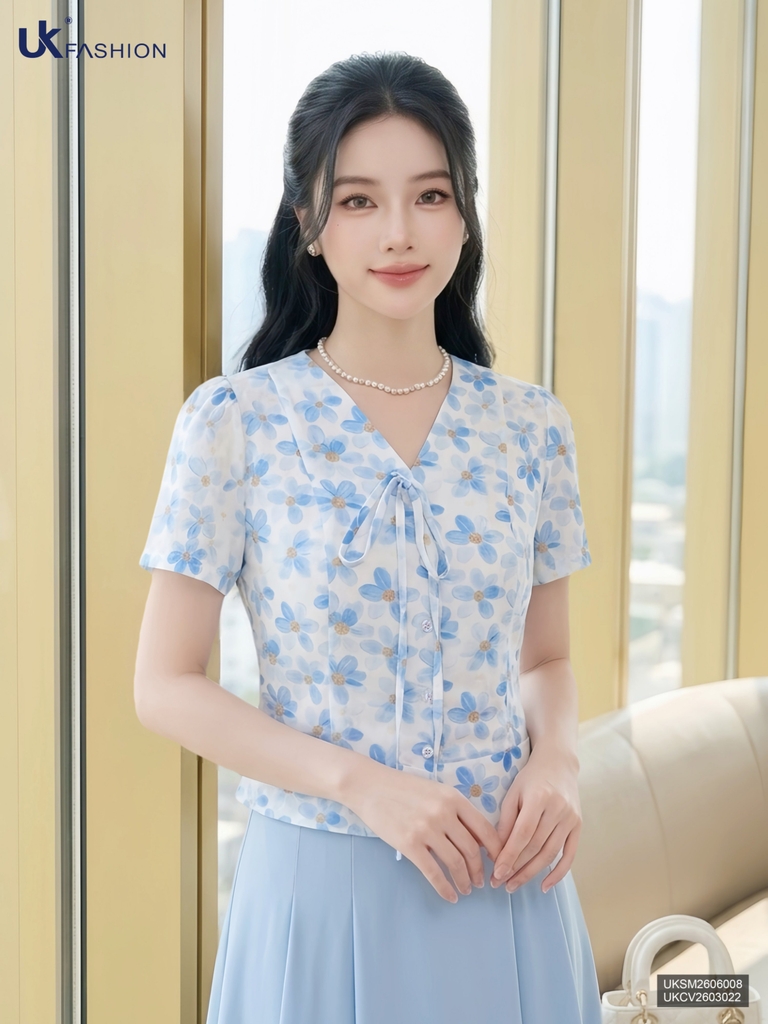Sơ mi cổ tim bo gấu UKSM2606008 ( Áo rời ko kèm CV/QU/PK)