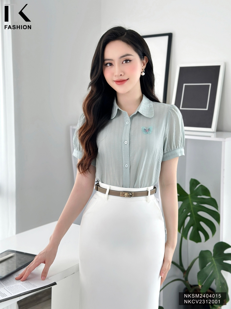 Áo Sơ Mi Cổ Sen Đính Nơ NK Fashion Trẻ Trung, Nữ Tính Cho Nàng Công Sở NKSM2404015