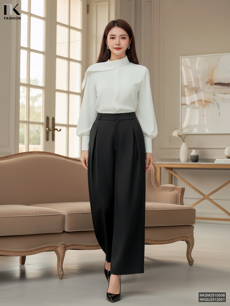 Quần ống rộng xếp ly Nk thoải mái, sang xịn, dễ mặc NKQU2512001