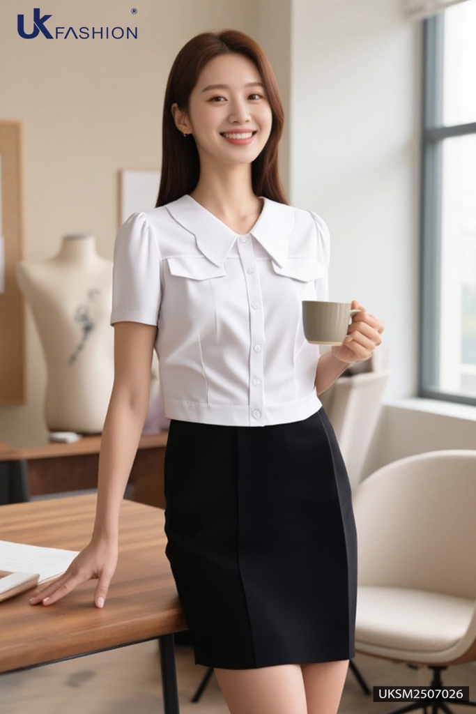 Sơ mi cổ kiểu bo gấu nắp túi UKSM2507026