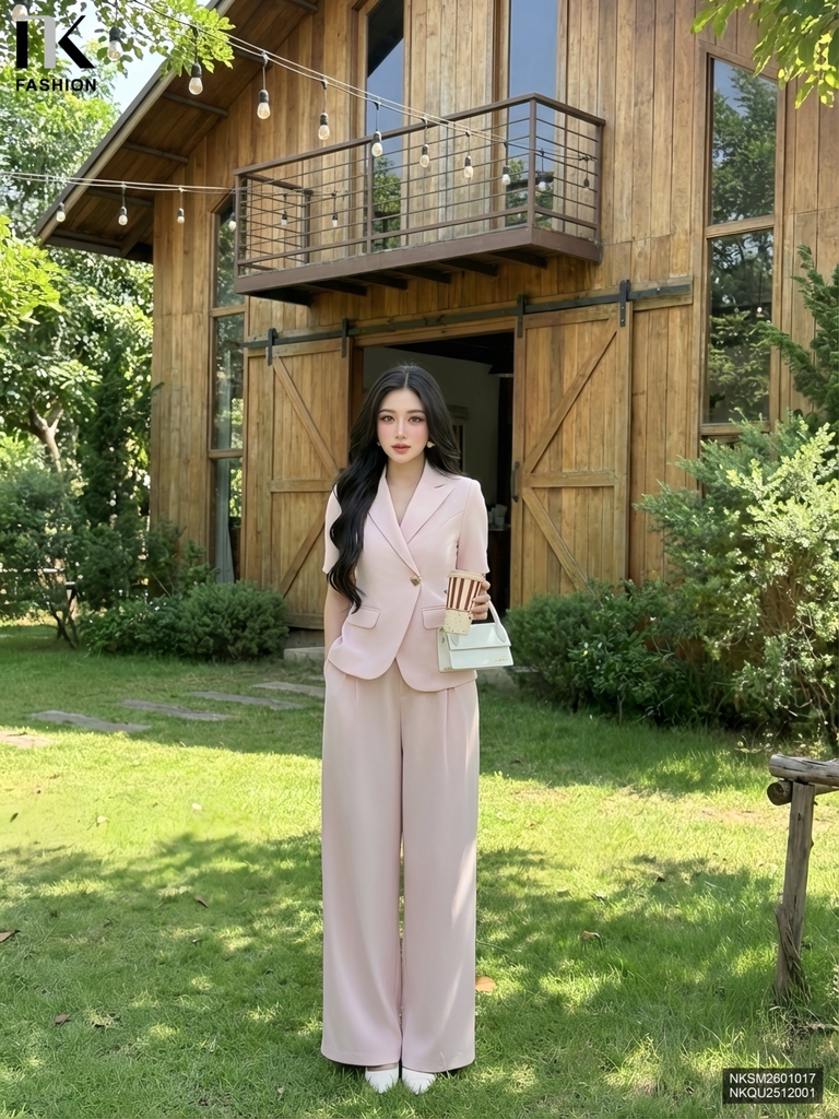 Blazer giao cúc đơn cộc tay thanh lịch NKSM2601017