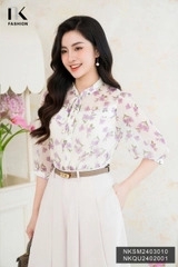 Áo Sơ Mi Tơ Hoa Cổ Tàu Buộc Nơ NK Fashion Công Sở Nữ Thanh Lịch, Nữ Tính NKSM2403010