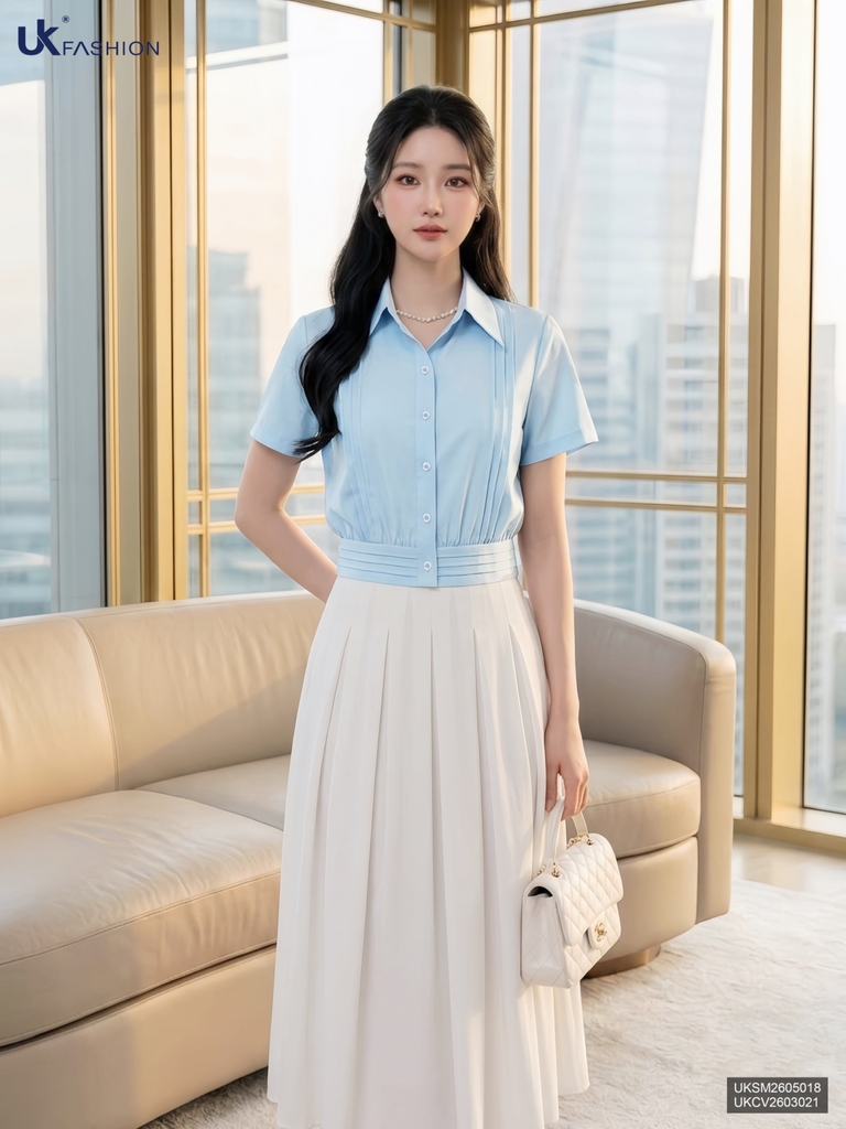 Sơ mi cổ đức mí bo gấu, gọn dáng, thanh lịch UKSM2605018
