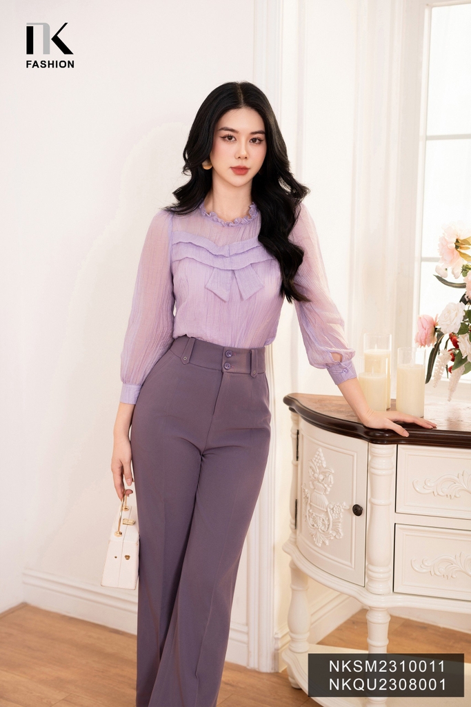 NK Fashion Sơ Mi Bèo Cổ  Xếp Ngực Vạt Nơ Thanh Lịch, Nữ Tính NKSM2310011