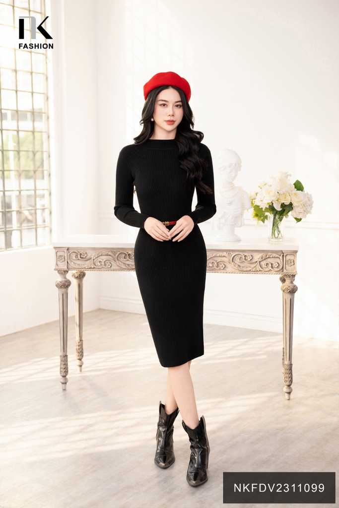 Đầm Len Ôm Tay Dài, Tone Dáng, Tay Dài  NKFDV2311099