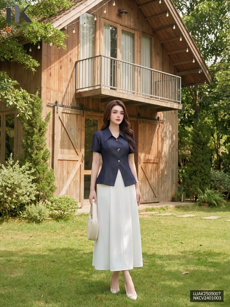 Kí giả demin 3 cúc lá cổ mềm mại mà sang LUAK2509007