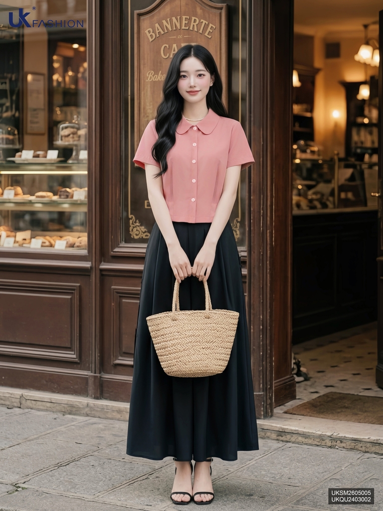 Sơ mi cổ sen súp eo kép UKSM2605005 ( Áo rời ko kèm CV/PK )