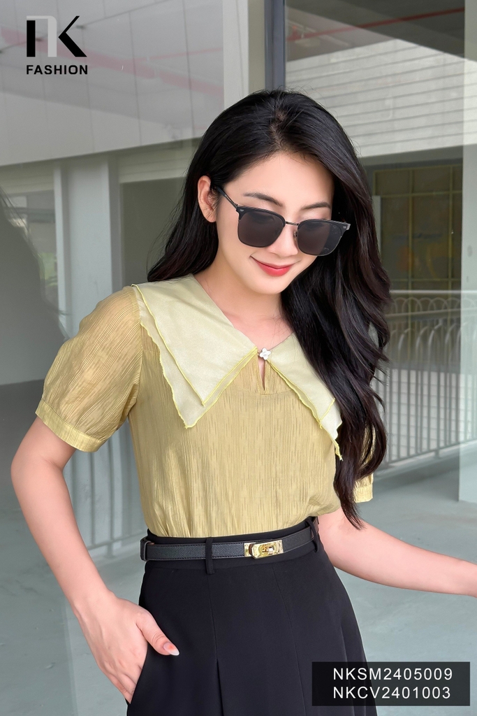 Áo Sơ Mi Tơ Cổ Sen Nhọn 2 Lớp NK Fashion Công Sở Nữ Thanh Lịch, Nữ Tính Vải Mềm Mịn NKSM2405009