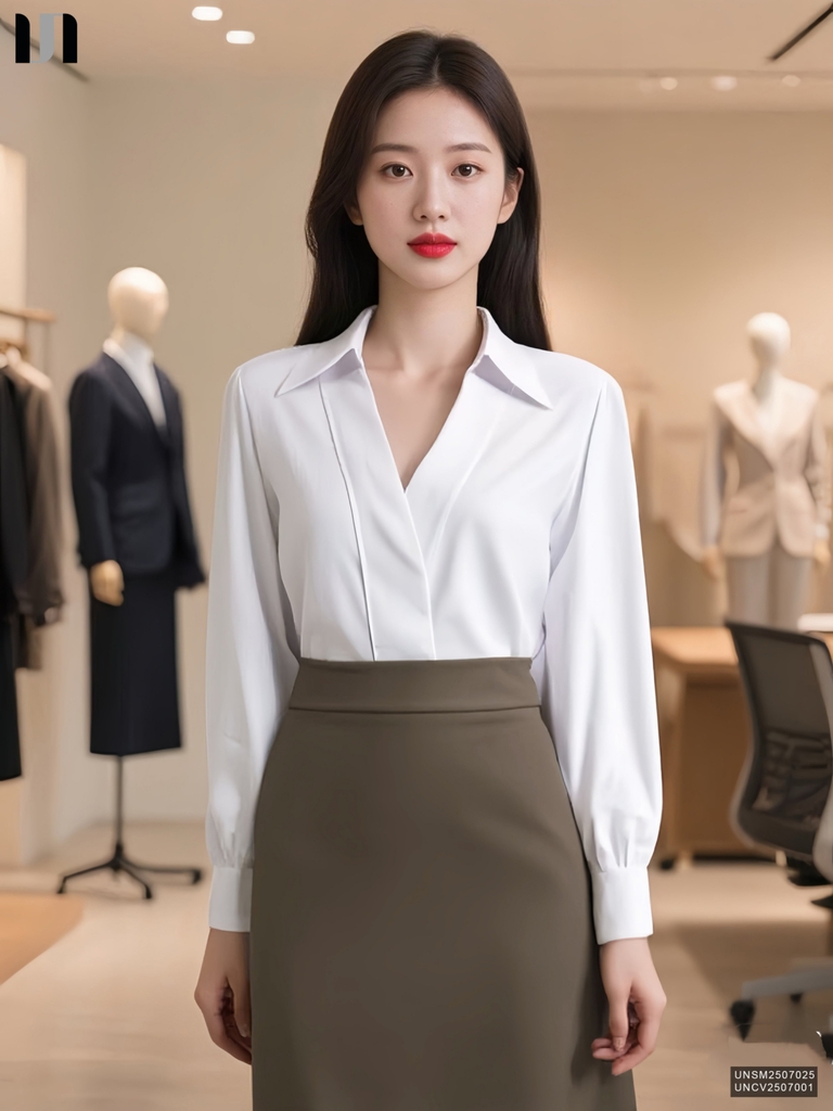 Sơ mi cổ V lá cổ dễ mặc UNSM2507025
