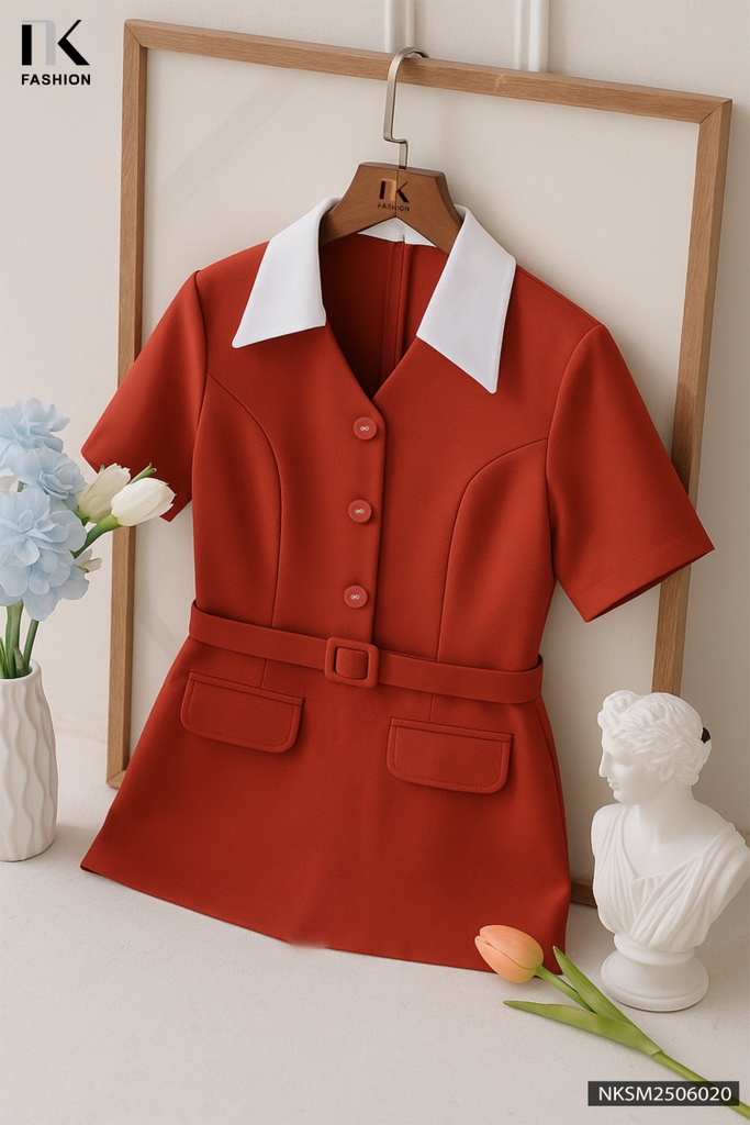 Sơ mi phối cổ peplum 2 nắp túi sang xịn NKSM2506020