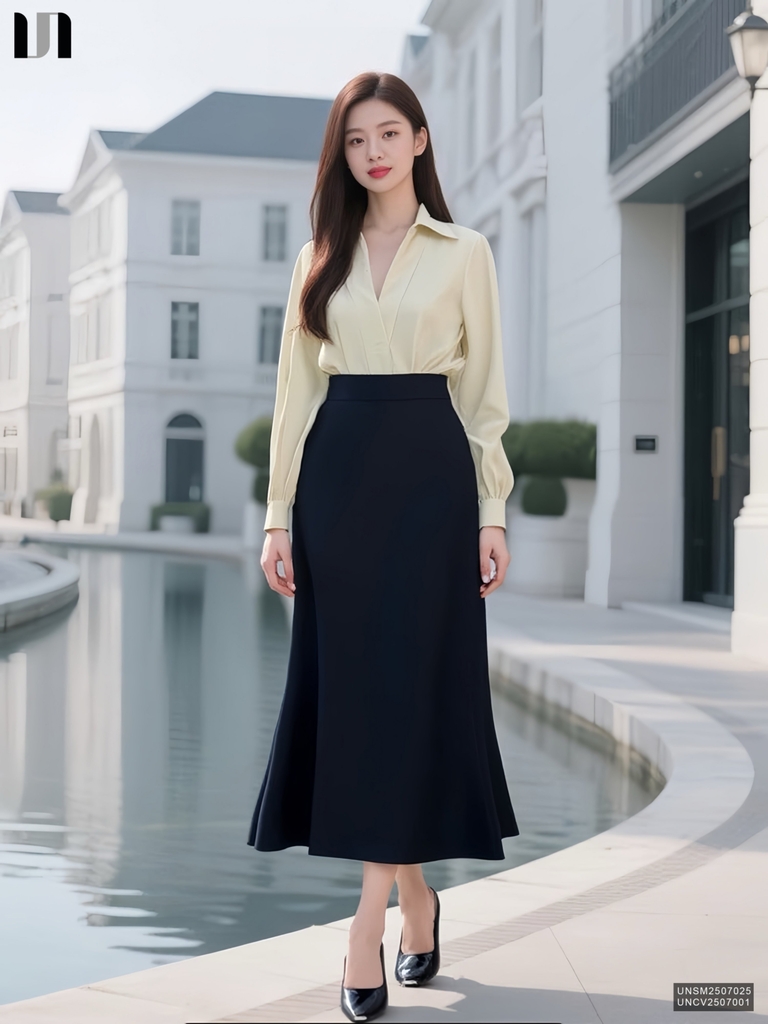 Sơ mi cổ V lá cổ dễ mặc UNSM2507025