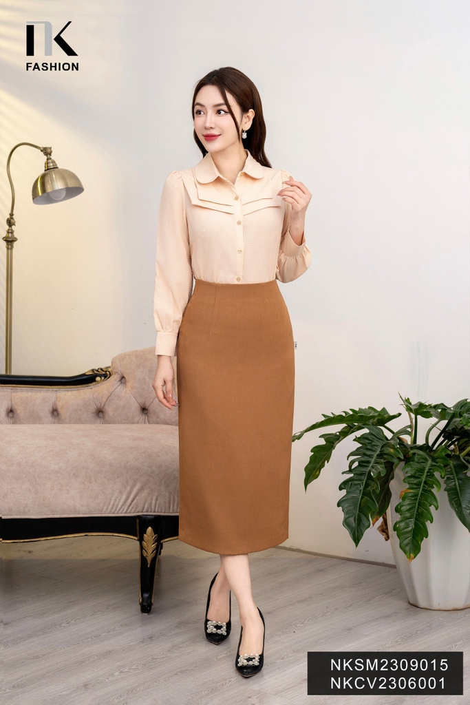 NK FASHION Áo Sơ Mi Cổ Sen Đô Kép Thanh Lịch, Nữ Tính NKSM2309015
