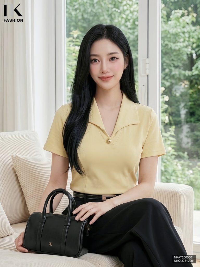 Áo thun V lá cổ mềm nhẹ, trẻ trung NKAT2605001