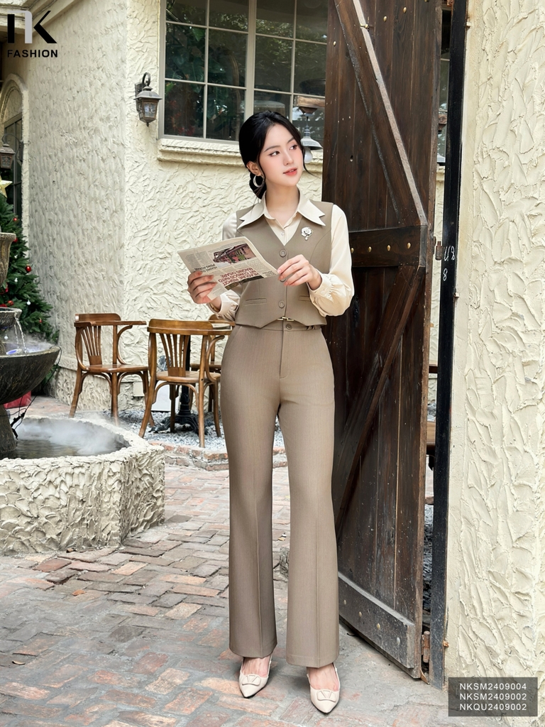 Quần ống loe cơ bản dáng xinh, ghép sơ mi cực đỉnh NKQU2409001