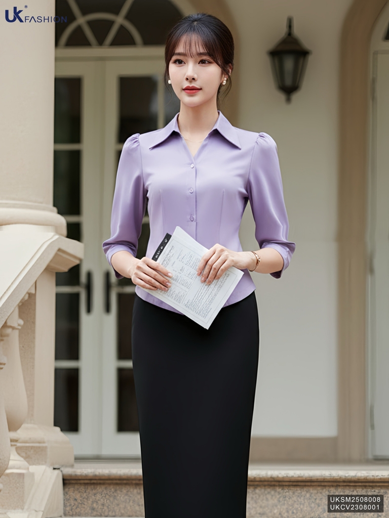 Sơ mi V cổ tay lỡ thanh lịch, dịu dàng UKSM2508008