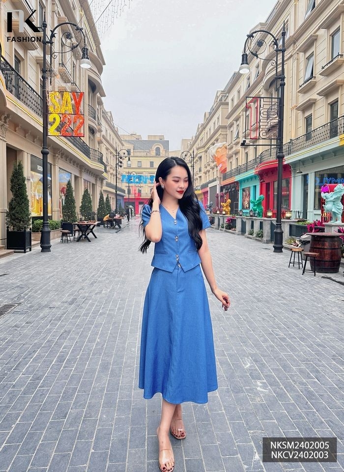 NK Fashion Chân Váy Xoè Denim Trẻ Trung, Nữ Tính Dễ Phối Đồ Cho Nàng Công Sở NKCV2402003