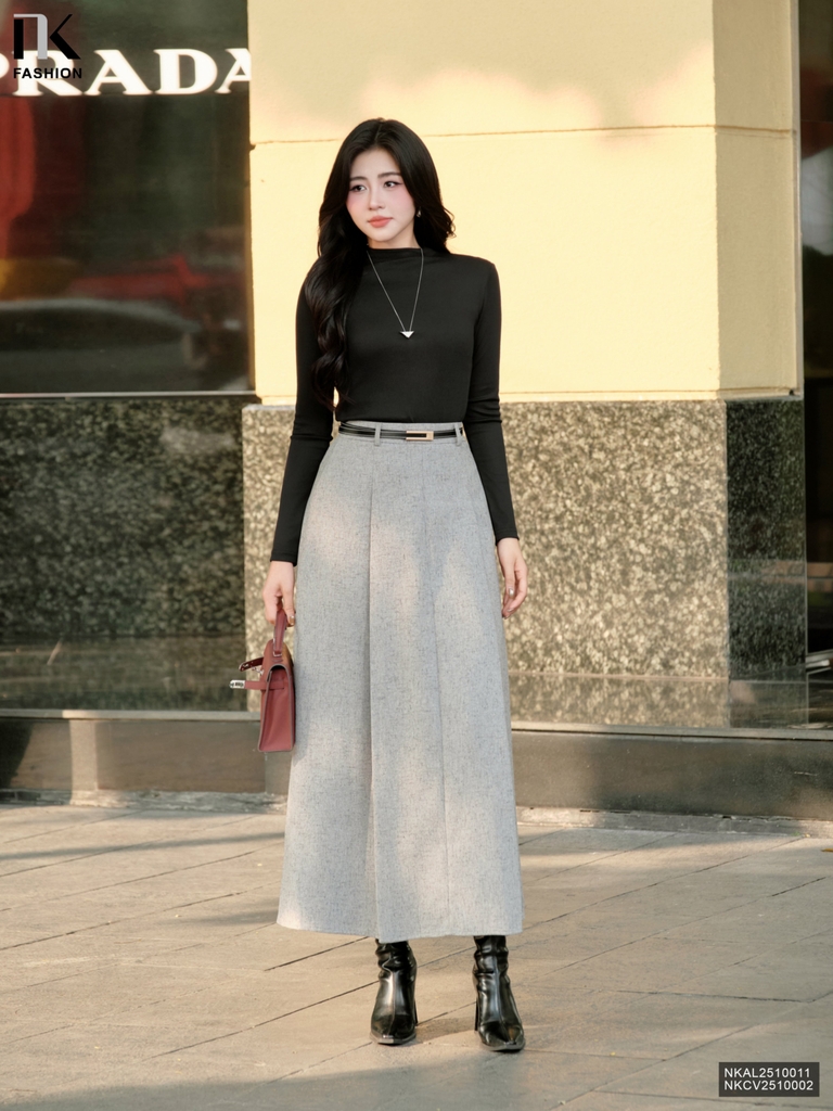 Chân váy text min dài xếp ghép set cùng màu sang mịn NKCV2510002