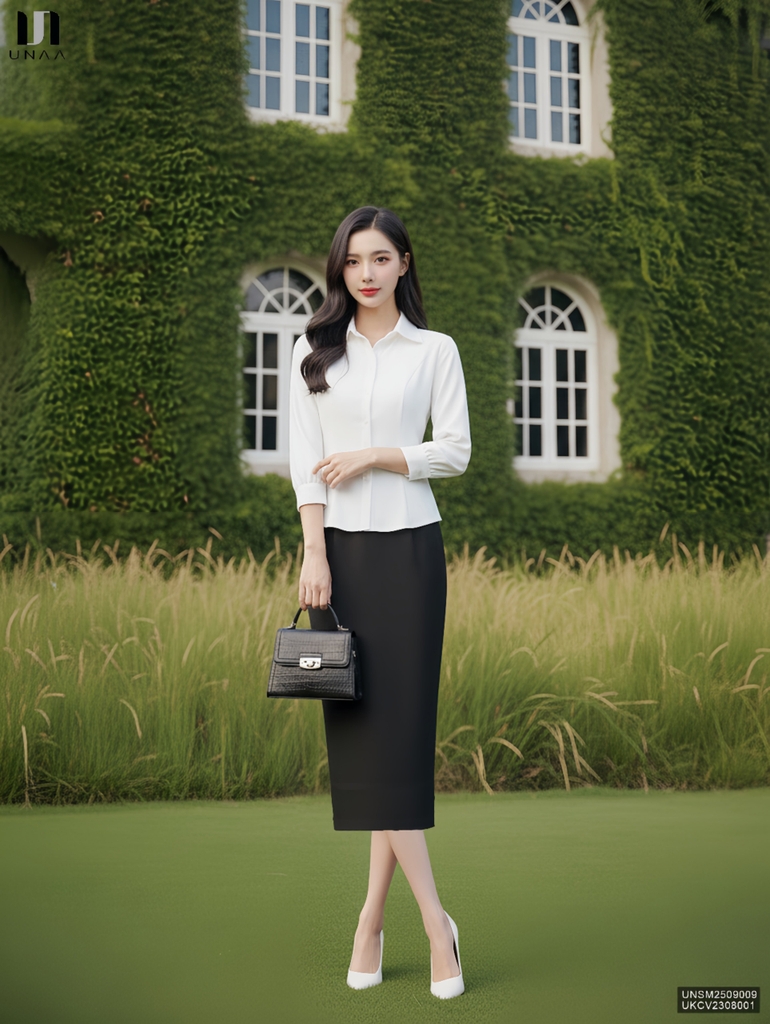 Sơ mi cổ sen peplum thanh lịch, nhẹ nhàng UNSM2509009