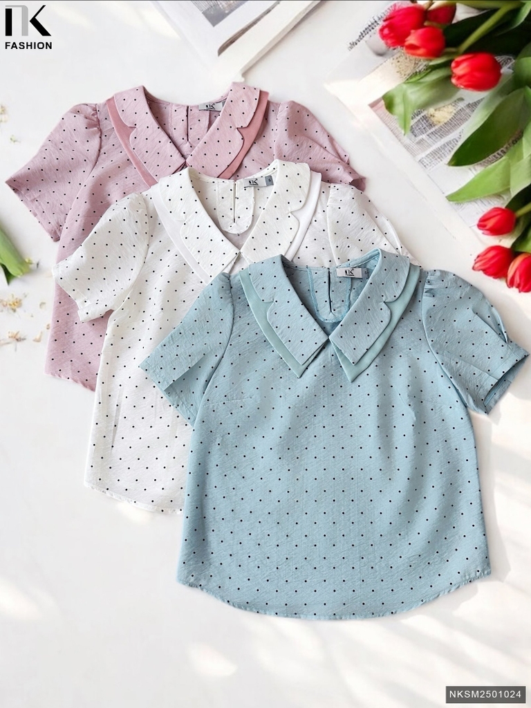 Sơ Mi Chấm Bi Phối Cổ Trẻ Trung, Thanh Lịch Chất Vải Mềm NKSM2501024