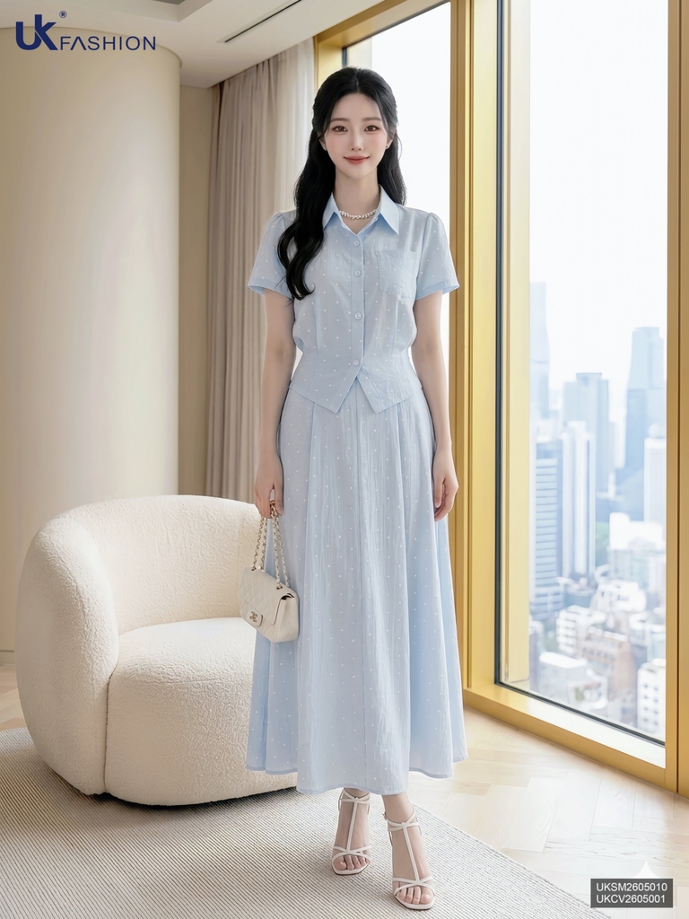 Sơ mi chấm bi cổ đức súp eo UKSM2605010 ( Áo rời ko kèm QU/CV/PK )