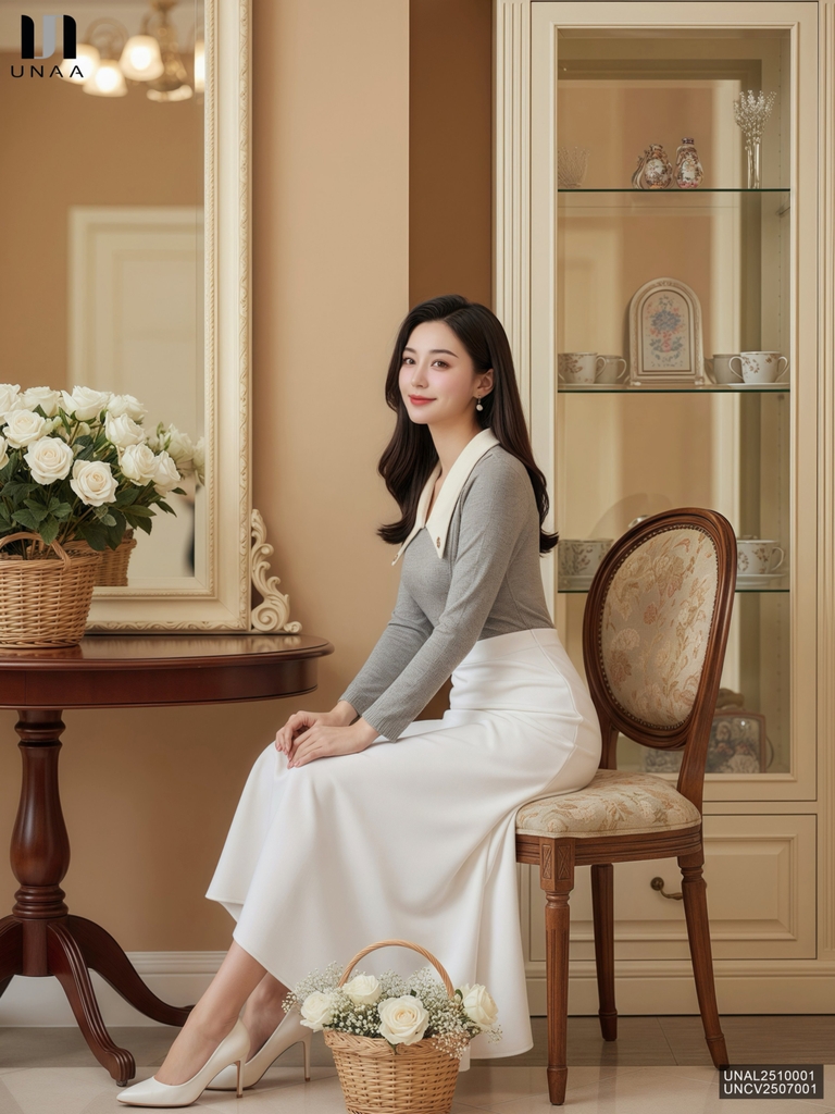 Áo len chấm phối lá cổ điệu đà UNAL2510001