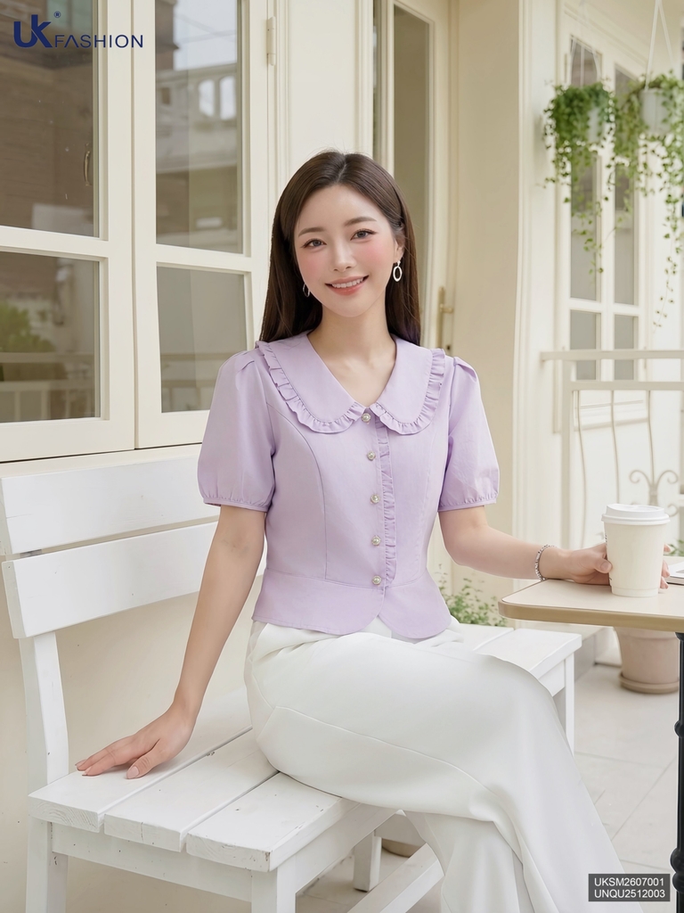 Sơ mi chấm bi bèo cổ nẹp UKSM2607001 ( Áo rời, Không kèm CV/QU/PK )