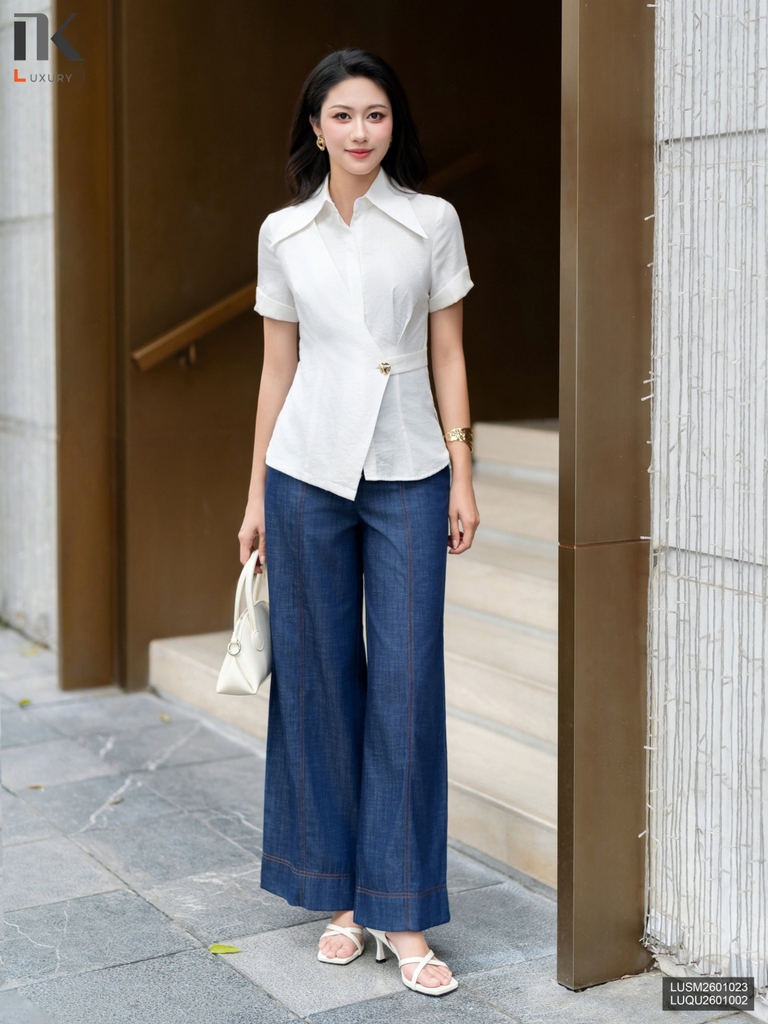 Sơ mi cổ đức súp vạt kiểu dáng mới sang chảnh LUSM2601023