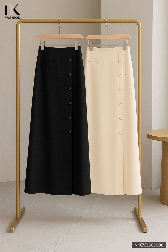 Chân váy suông đuôi cá cúc bọc dễ mặc NKCV2503008