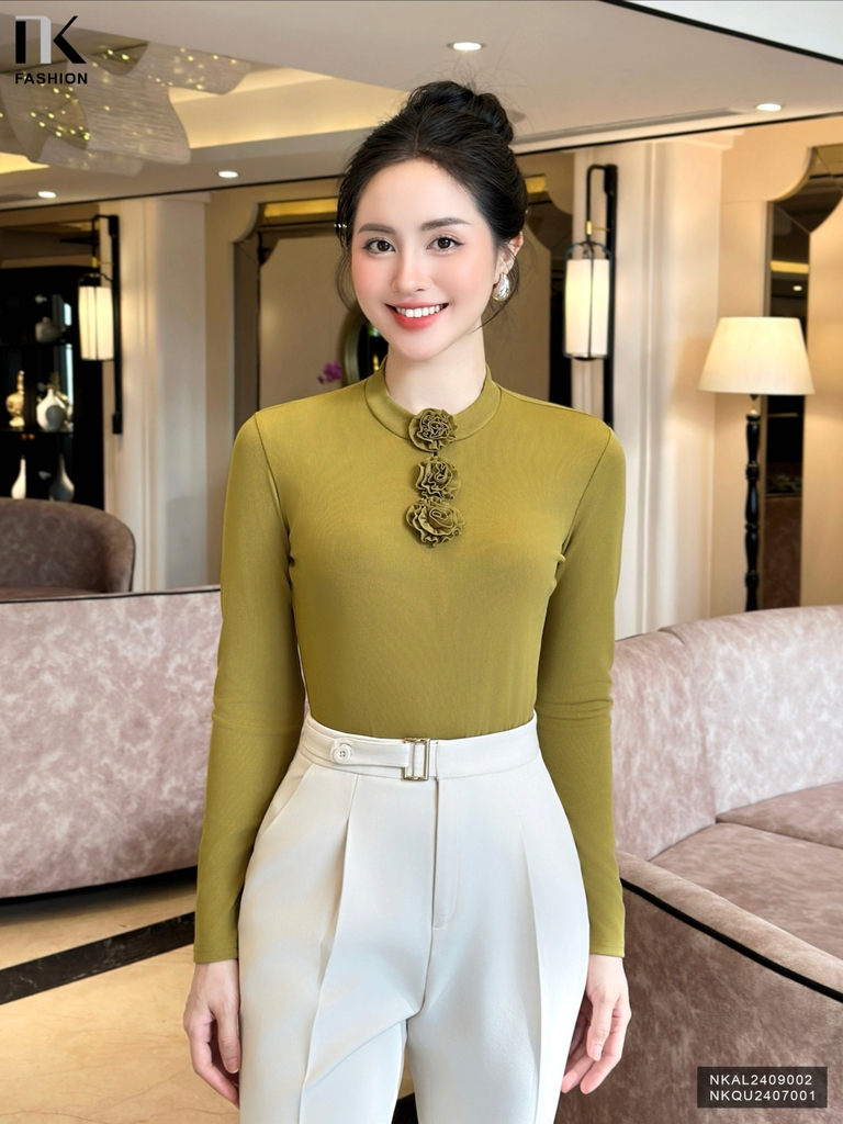Áo Len Đính Hoa NK FASHION Thời Trang Công Sở Thanh Lịch, Dễ Mặc, Vải Mềm Mịn NKAL2409002