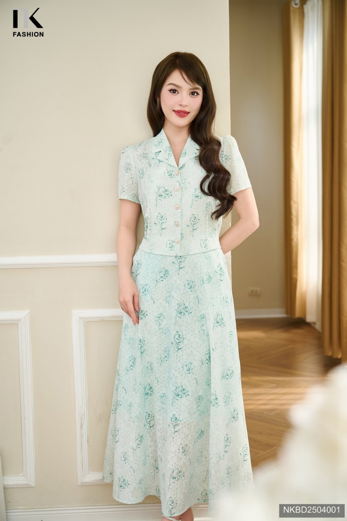 Set hoa hồng + chân váy xoè mềm mát, trẻ trung, dễ mặc NKBD2504001