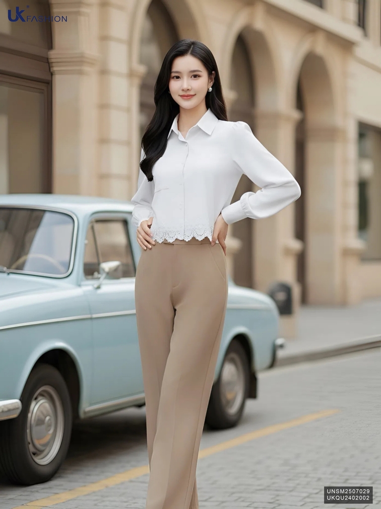 Áo Sơ Mi Cổ Đức Dài Tay Ren Gấu Unaa Fashion Thời Trang Công Sở Nữ Thanh Lịch Vải Mềm Mịn UNSM2507029