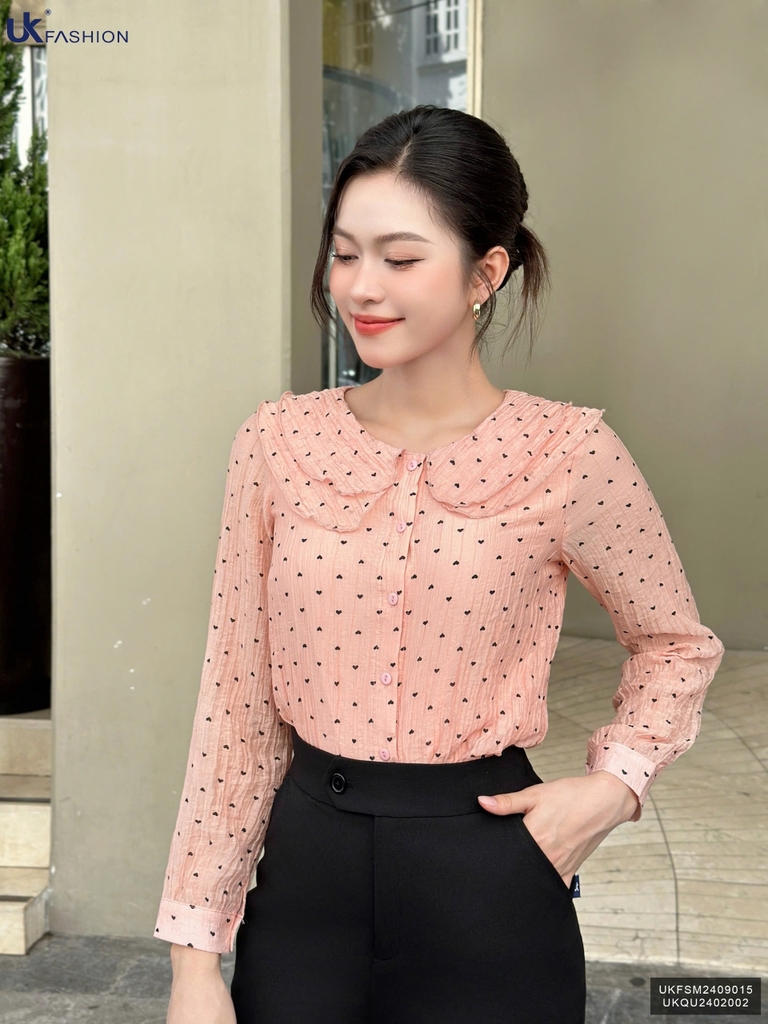 Sơ mi chấm hoa cổ bèo kép, màu tươi tắn, điệu đà UKFSM2409015