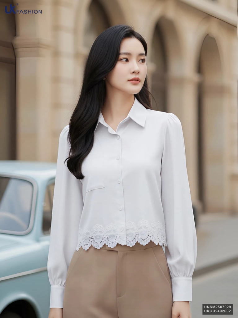 Áo Sơ Mi Cổ Đức Dài Tay Ren Gấu Unaa Fashion Thời Trang Công Sở Nữ Thanh Lịch Vải Mềm Mịn UNSM2507029