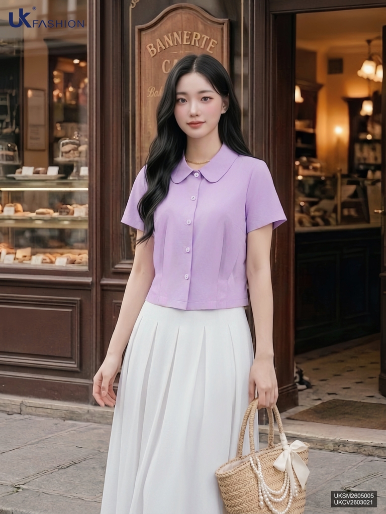 Sơ mi cổ sen súp eo kép UKSM2605005 ( Áo rời ko kèm CV/PK )