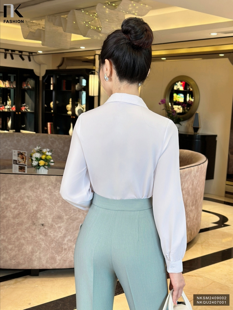 SƠ MI CỔ NƠ TAY BỒNG TRẺ TRUNG, THANH LỊCH NKSM2409002