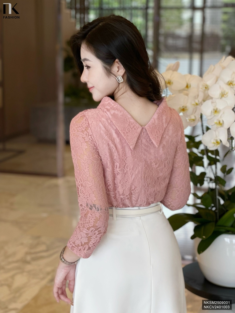 Áo ren cổ giếng súp gấu mới lạ, gọn gàng NKSM2509001