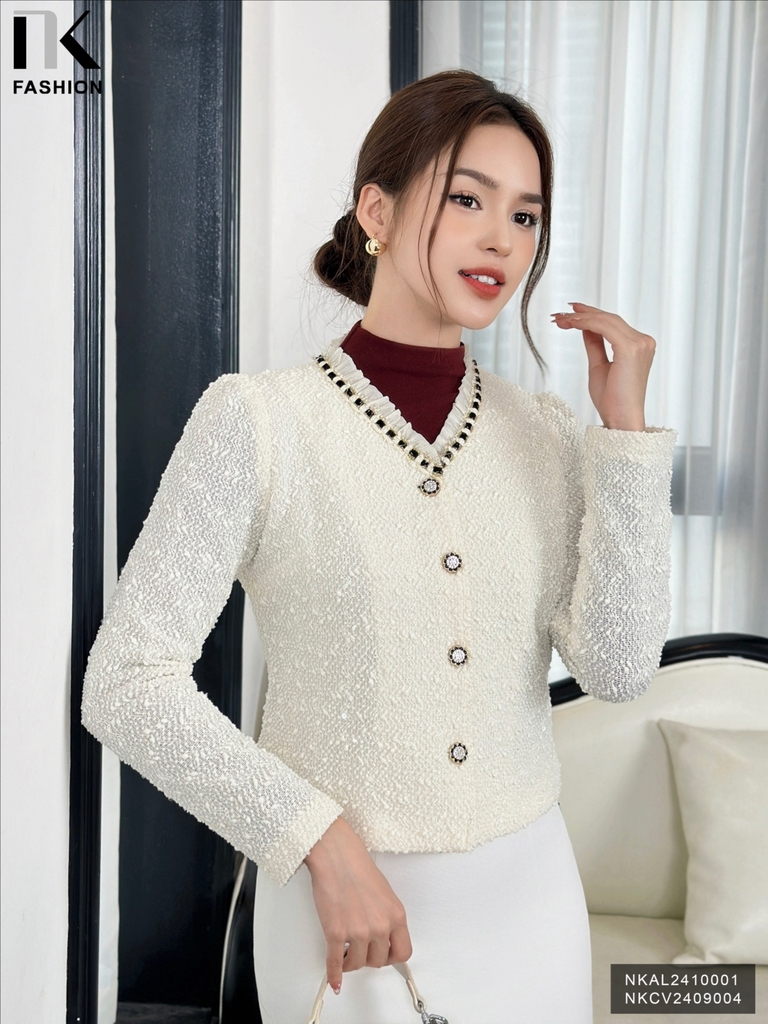 Áo Dạ Chun Bèo Cổ NK Fashion Công Sở Nữ Sang Trọng, Nữ Tính Vải Mềm Mại NKAL2410001