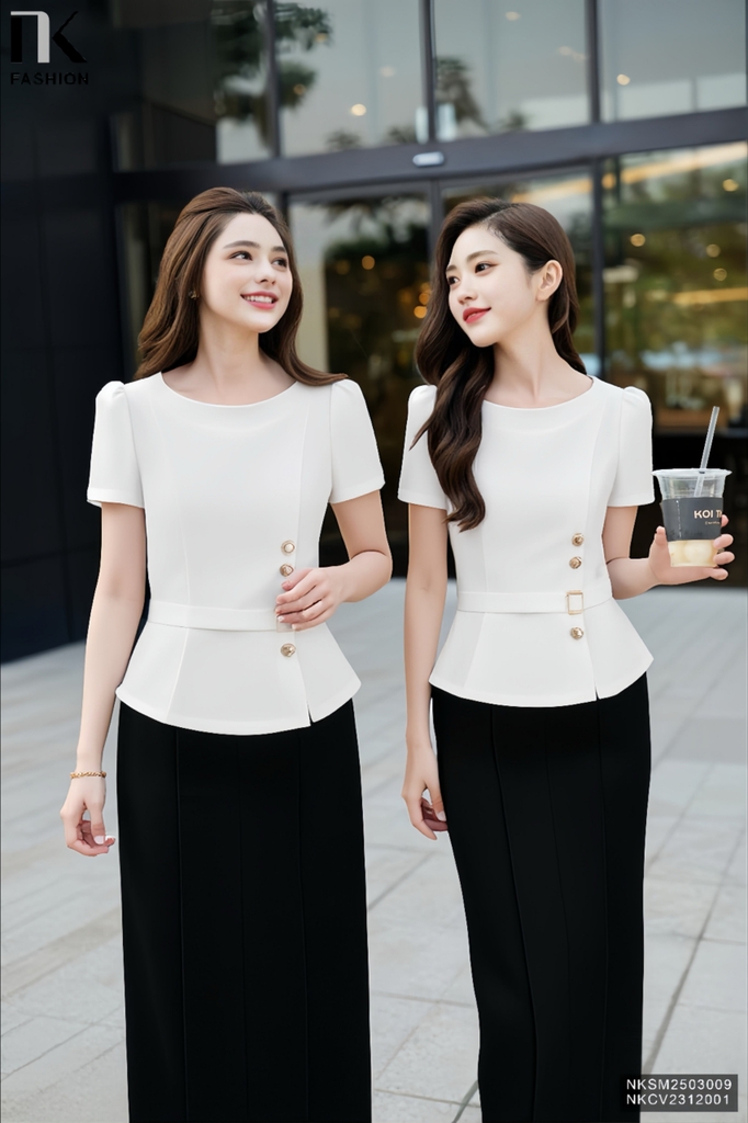 Ao kí giả đai eo cúc đồng xinh xắn, mềm mát, mịn NKSM2503009