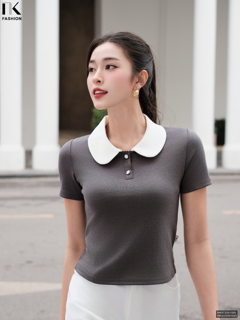 Áo thun cổ sen trẻ trung, mới, xinh xắn dễ mặc NKAT2501005