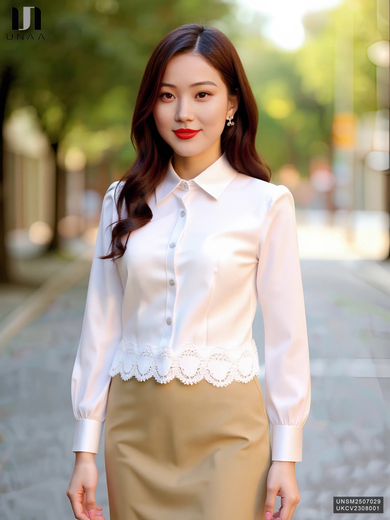 Áo Sơ Mi Cổ Đức Dài Tay Ren Gấu Unaa Fashion Thời Trang Công Sở Nữ Thanh Lịch Vải Mềm Mịn UNSM2507029