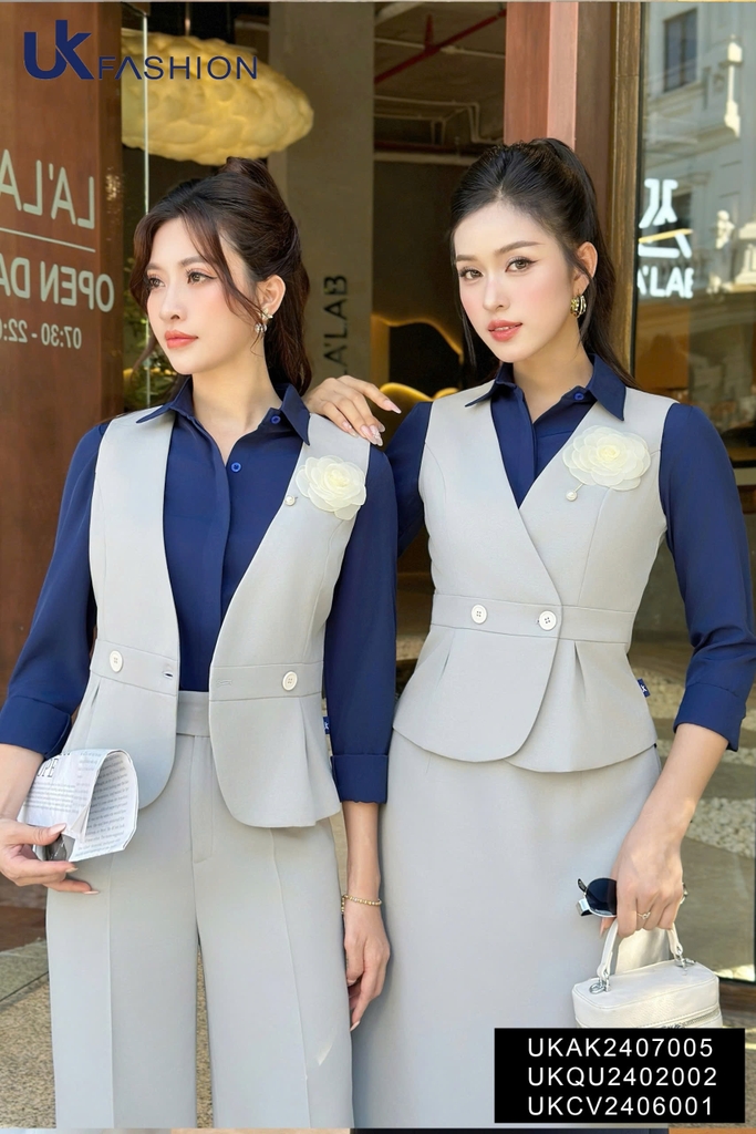 UK FASHION ÁO GILE PEPLUM 2 CÚC THỜI TRANG CÔNG SỞ NỮ UKAK2407005