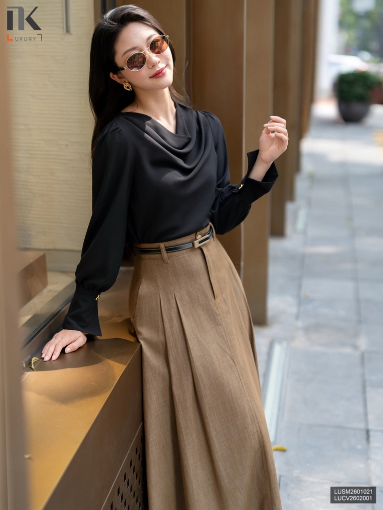 Sơ mi dài tay cổ đổ mềm mịn, thướt tha sang chảnh tiểu thư LUSM2601021