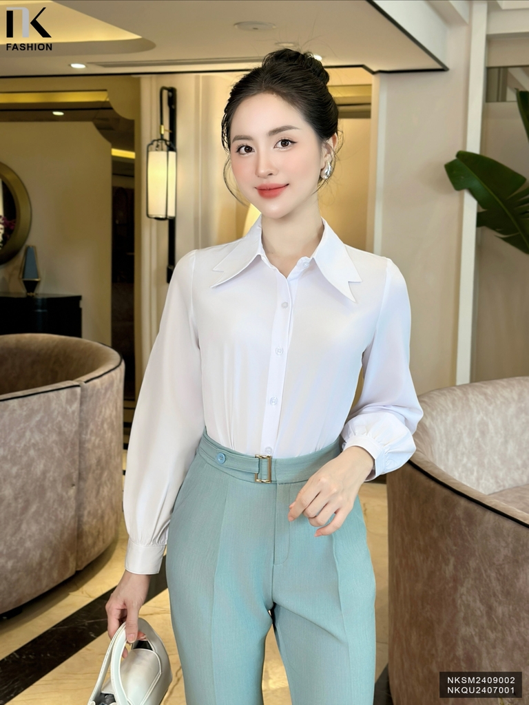 SƠ MI CỔ NƠ TAY BỒNG TRẺ TRUNG, THANH LỊCH NKSM2409002