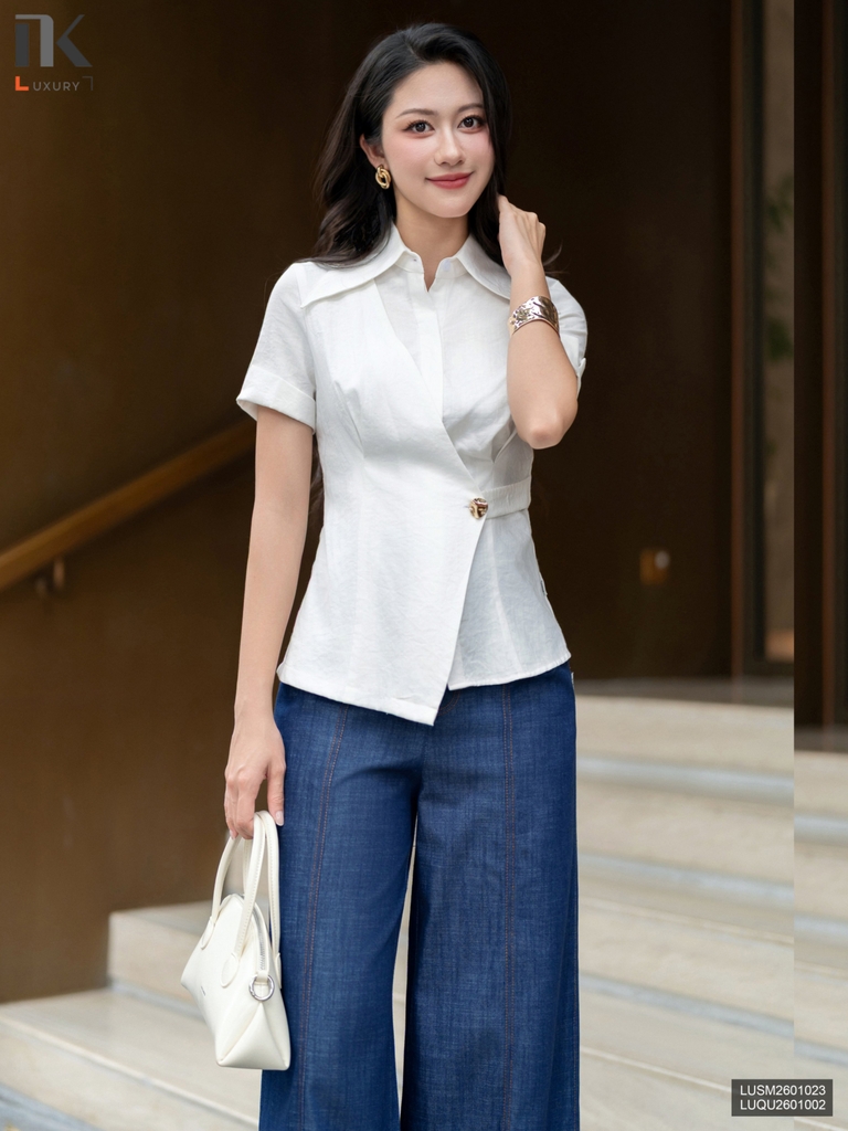 Sơ mi cổ đức súp vạt kiểu dáng mới sang chảnh LUSM2601023