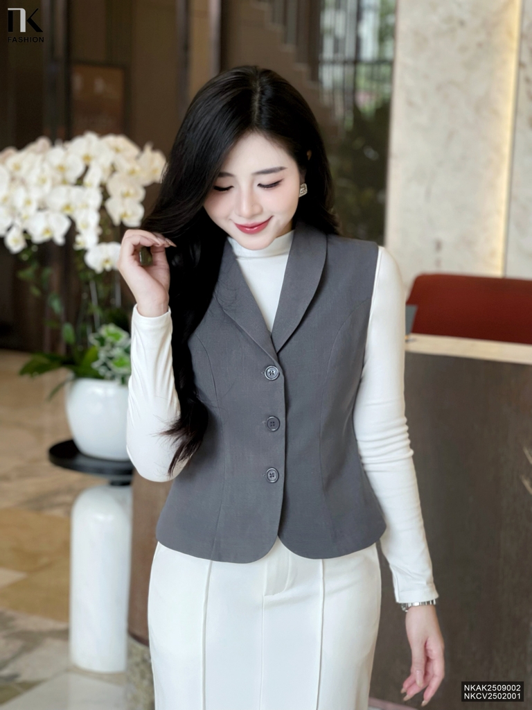 Gile 2 lớp cổ ve liền lịch sự, nhẹ nhàng NKAK2509002