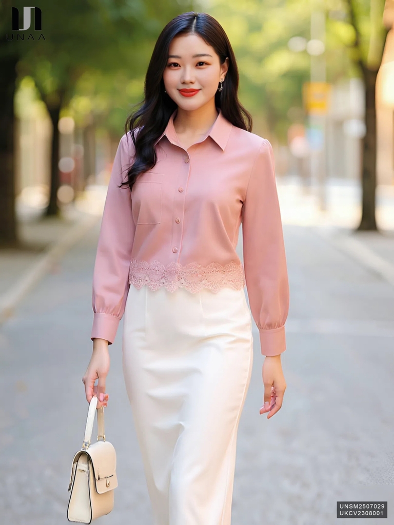 Áo Sơ Mi Cổ Đức Dài Tay Ren Gấu Unaa Fashion Thời Trang Công Sở Nữ Thanh Lịch Vải Mềm Mịn UNSM2507029