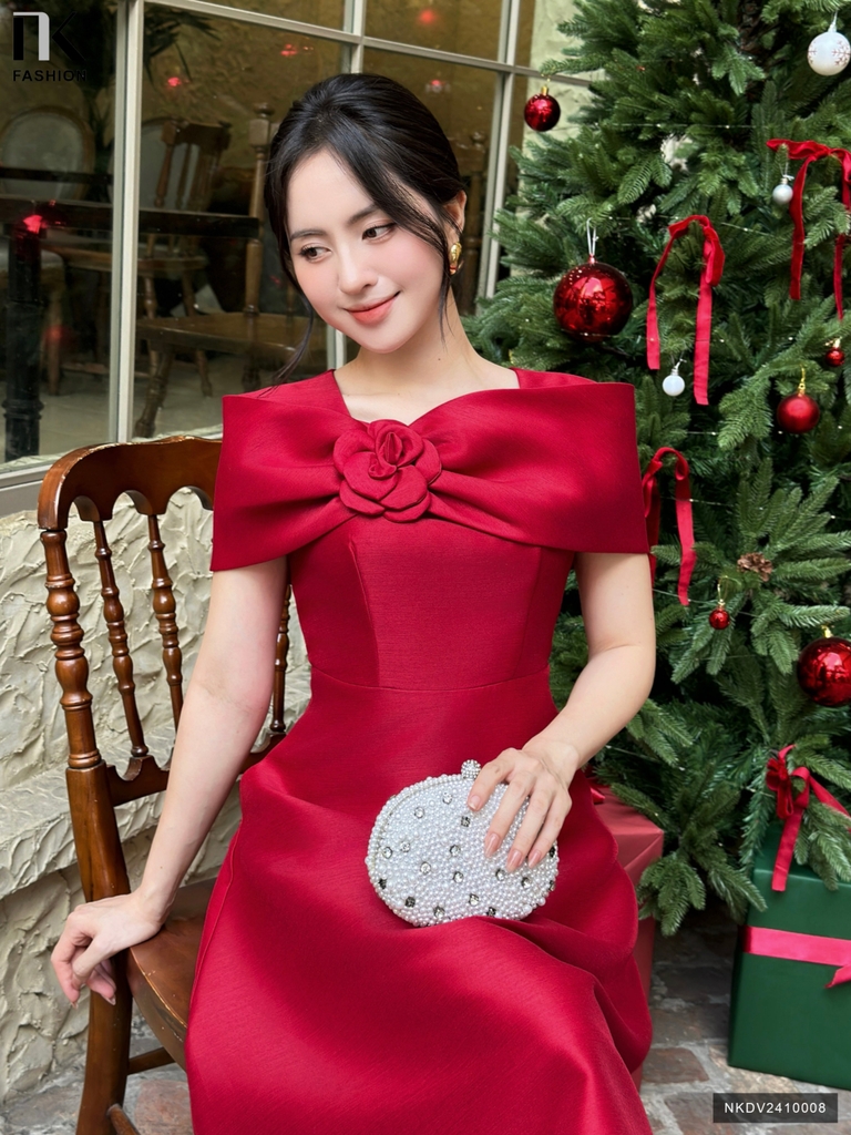 Đầm Tiệc Chùm Vai NK Fashion Công Sở Nữ Sang Trọng, Nữ Tính Vải Mềm Mịn NKDV2410008