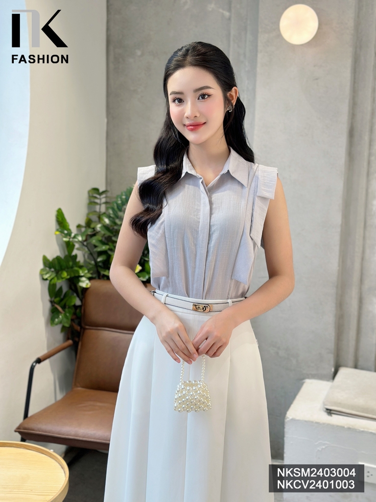 NK Fahion Sơ mi cổ đức sát nách nơ vai thời trang, trẻ trung, xinh xẻo NKSM2403004