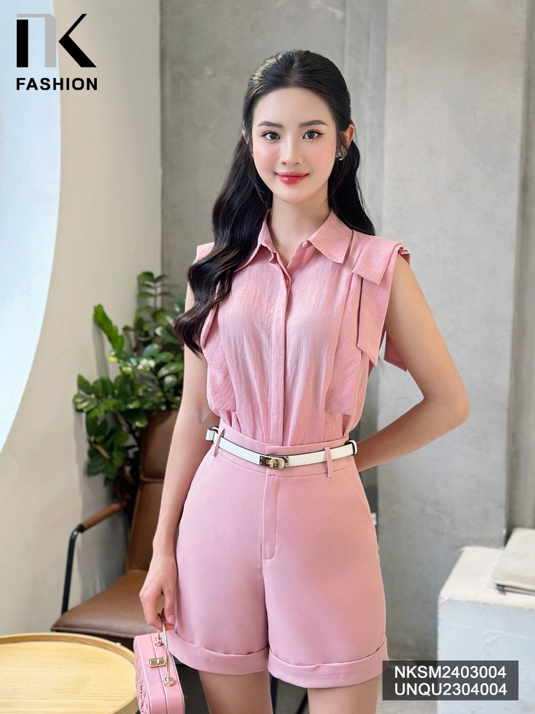 NK Fahion Sơ mi cổ đức sát nách nơ vai thời trang, trẻ trung, xinh xẻo NKSM2403004