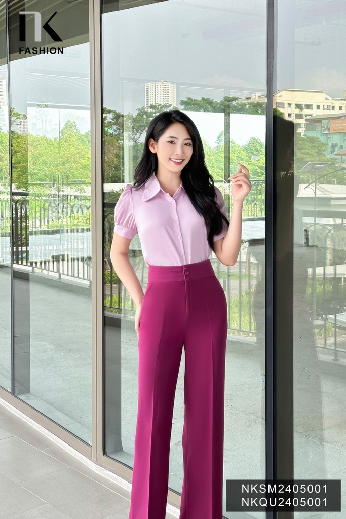 Sơ mi lụa cổ sen sóng NKSM2405001 kiểu dáng mới, thanh thoát, xinh nhẹ nhàng